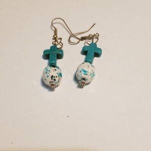 Cross earrings turquoise colored